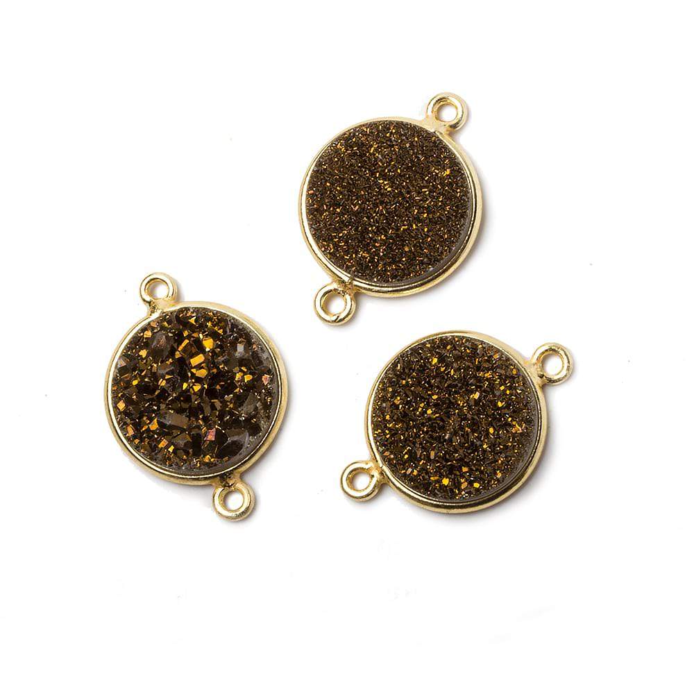 14mm Vermeil Bezeled Metallic Bronze Drusy Coin Connector 1 piece - Beadsofcambay.com