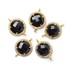 13mm Vermeil CZ Bezel & Black Chalcedony faceted coin Connector 1 piece - Beadsofcambay.com