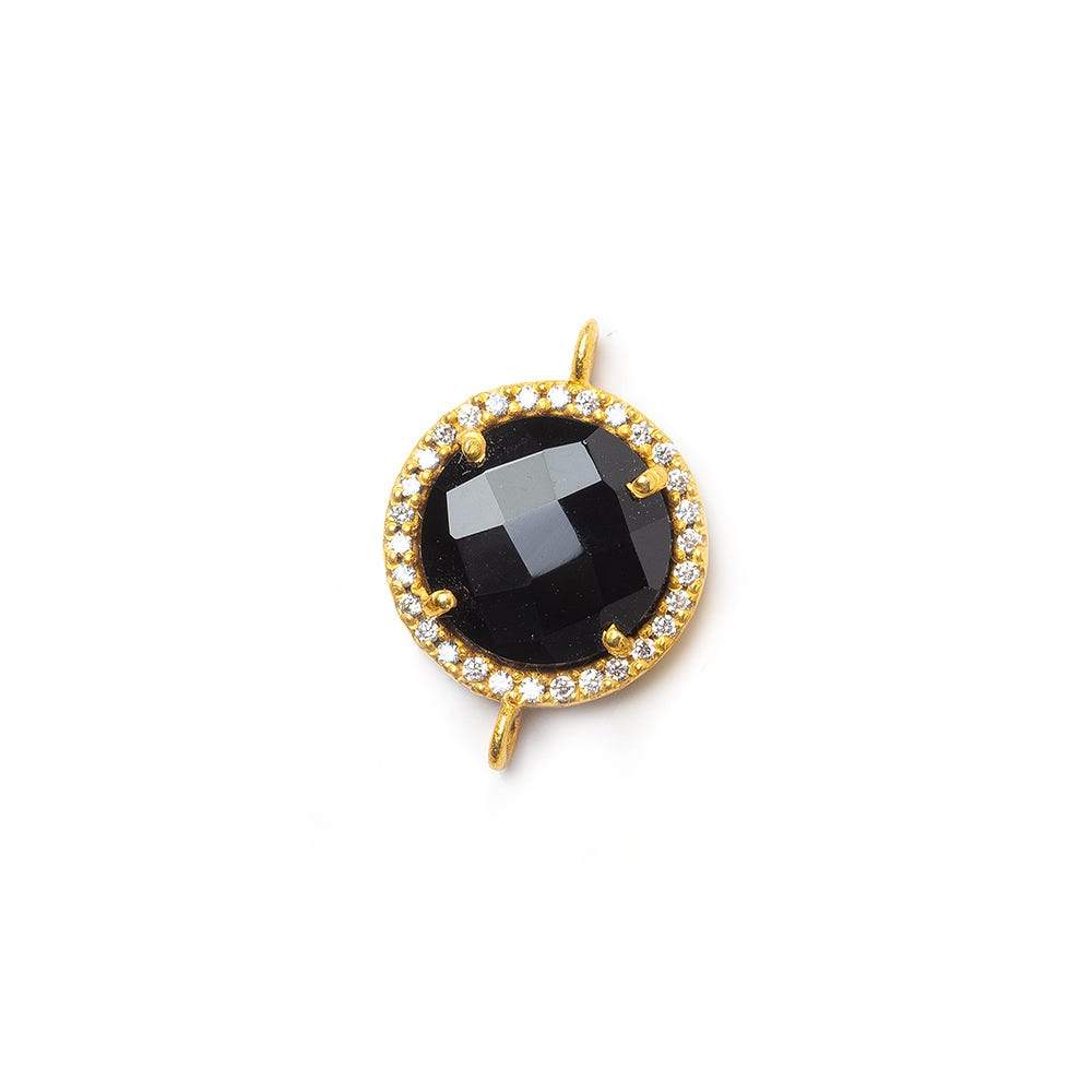 13mm Vermeil CZ Bezel & Black Chalcedony faceted coin Connector 1 piece - Beadsofcambay.com