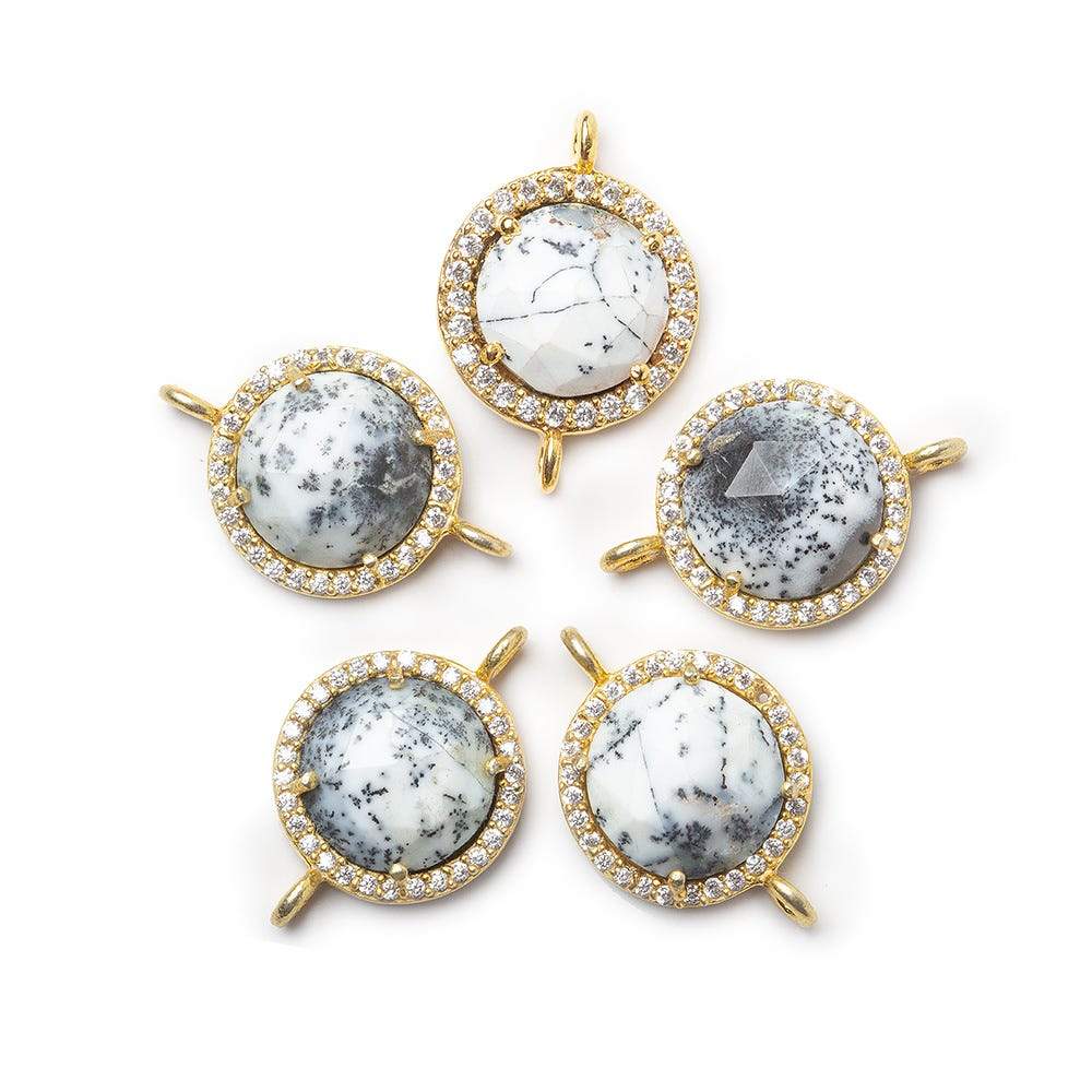 13mm Vermeil CZ Bezel & Dendritic Opal faceted coin Connector 1 piece - Beadsofcambay.com