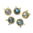 13mm Vermeil CZ Bezel & Labradorite faceted coin Connector 1 piece - Beadsofcambay.com