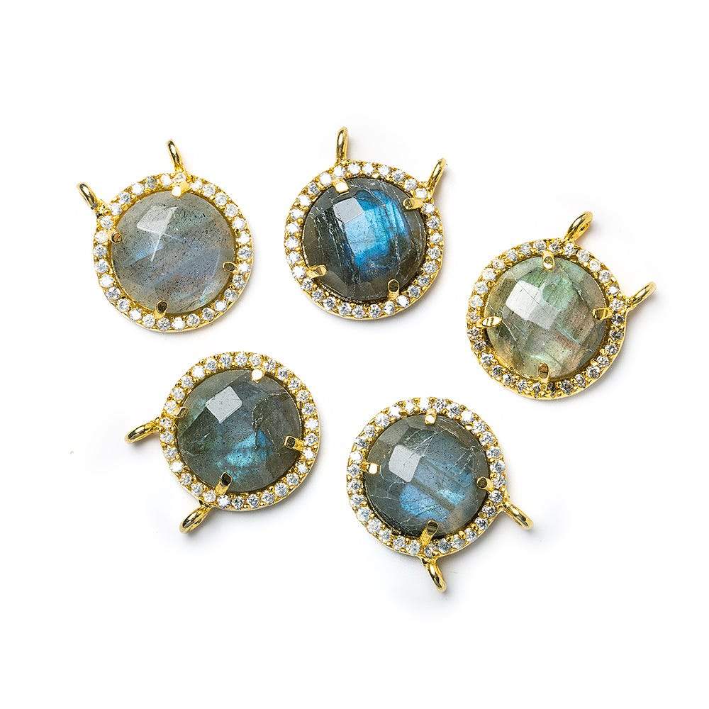 13mm Vermeil CZ Bezel & Labradorite faceted coin Connector 1 piece - Beadsofcambay.com