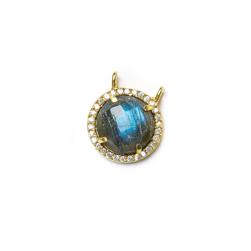 13mm Vermeil CZ Bezel & Labradorite faceted coin Connector 1 piece - Beadsofcambay.com