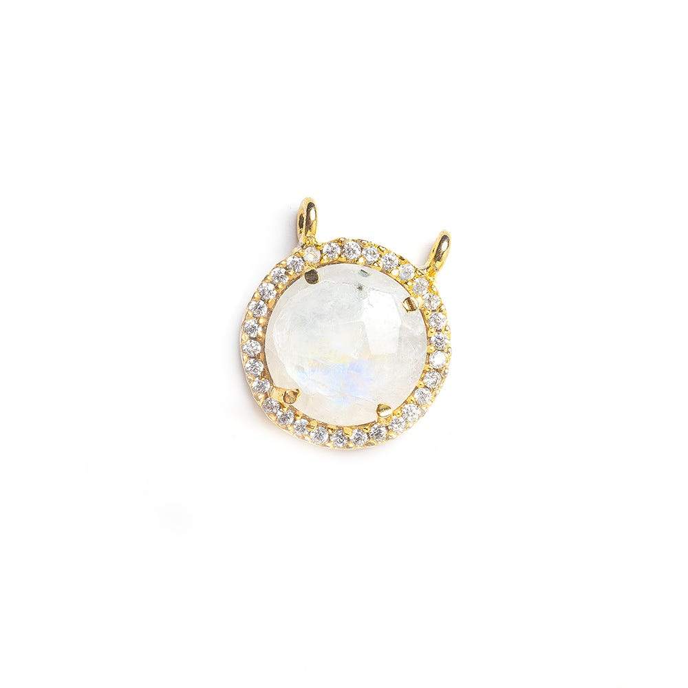 13mm Vermeil CZ Bezel & Rainbow Moonstone faceted coin Connector 1 piece - Beadsofcambay.com
