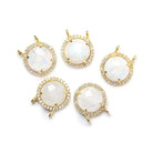 13mm Vermeil CZ Bezel & Rainbow Moonstone faceted coin Connector 1 piece - Beadsofcambay.com