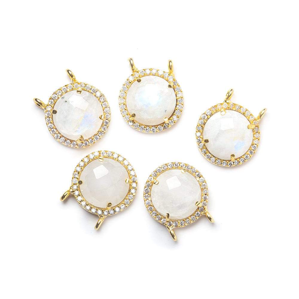 13mm Vermeil CZ Bezel & Rainbow Moonstone faceted coin Connector 1 piece - Beadsofcambay.com