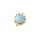 13mm Vermeil CZ Bezel Set Larimar Coin Connector 1 focal piece - Beadsofcambay.com