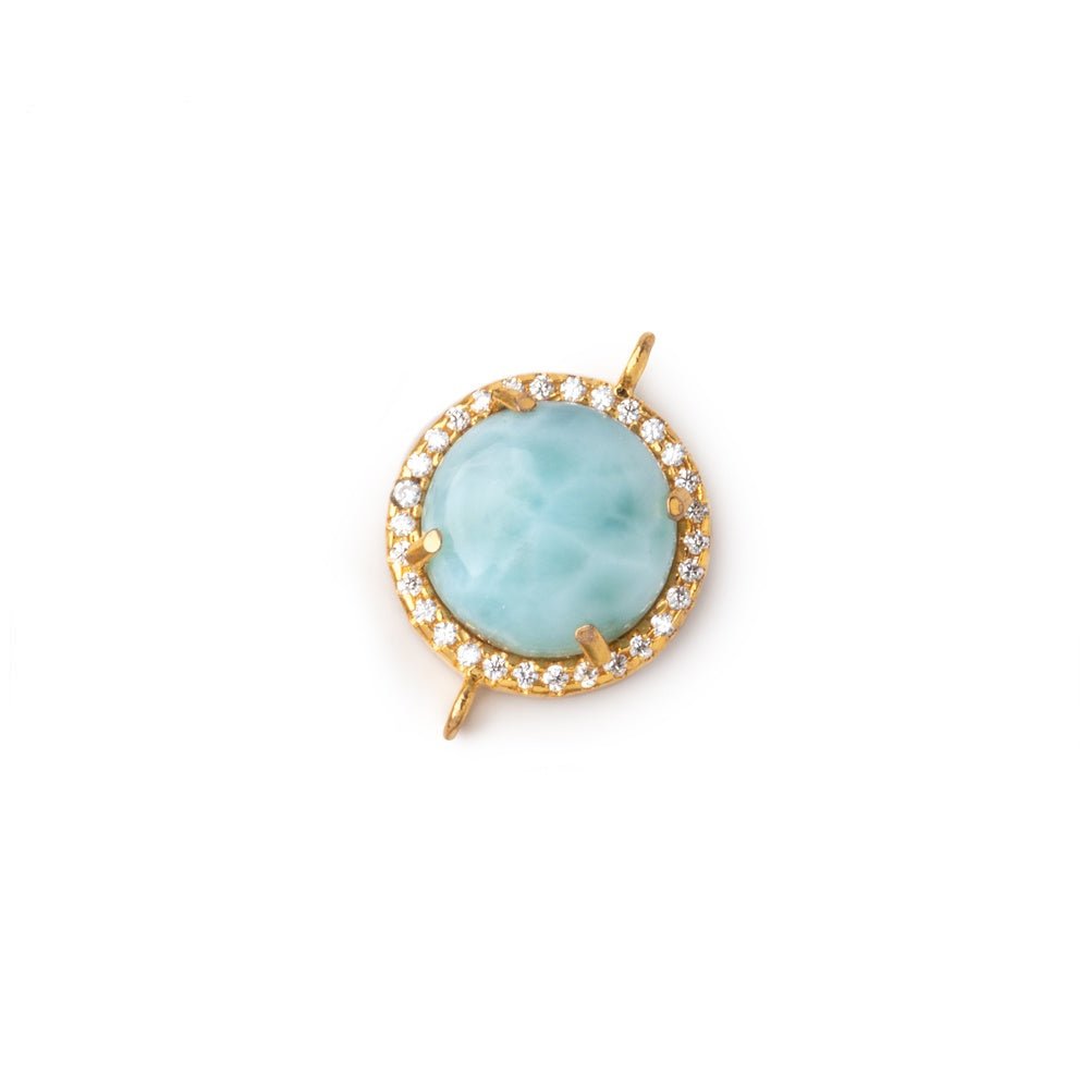 13mm Vermeil CZ Bezel Set Larimar Coin Connector 1 focal piece - Beadsofcambay.com