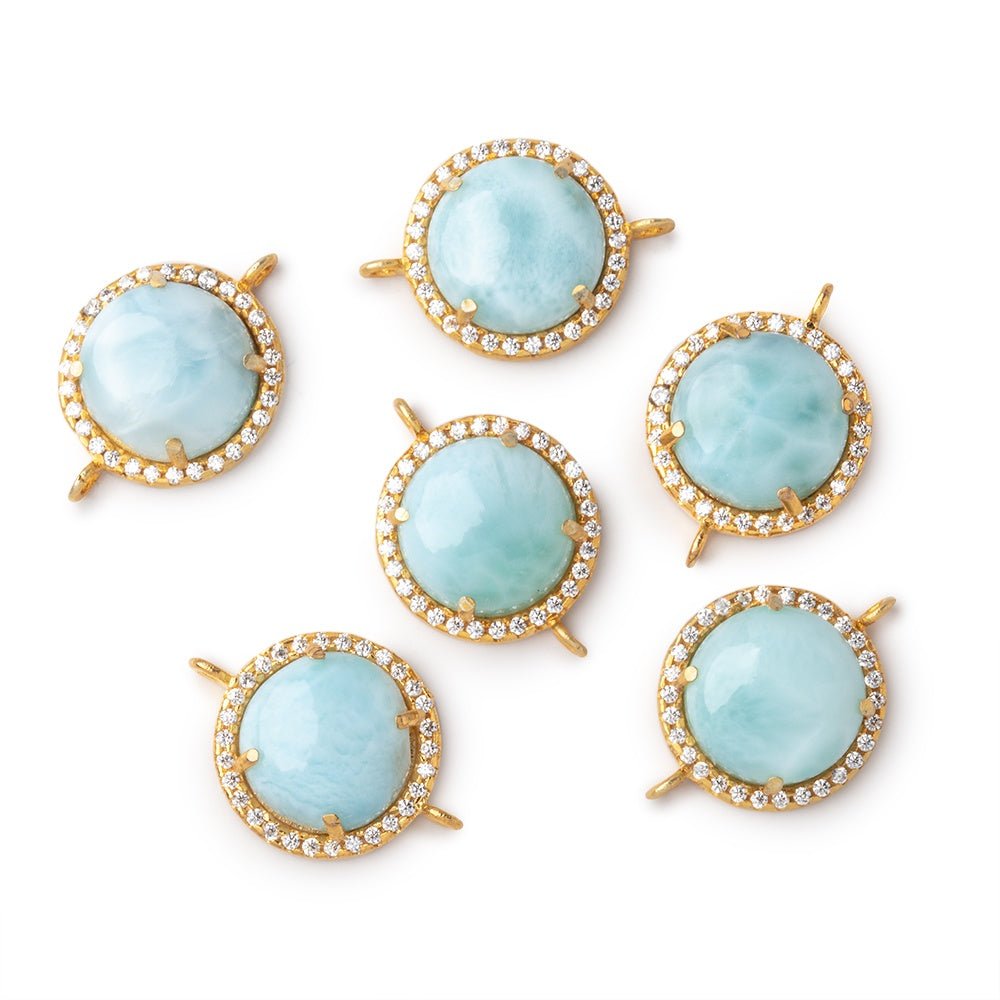 13mm Vermeil CZ Bezel Set Larimar Coin Connector 1 focal piece - Beadsofcambay.com