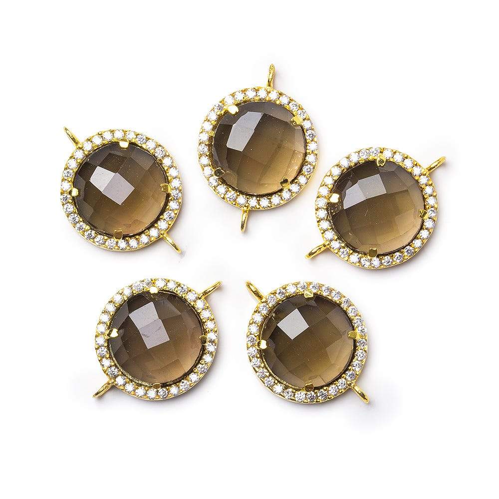 13mm Vermeil CZ Bezel Smoky Hydro Quartz Faceted Coin Connector 1 piece - Beadsofcambay.com