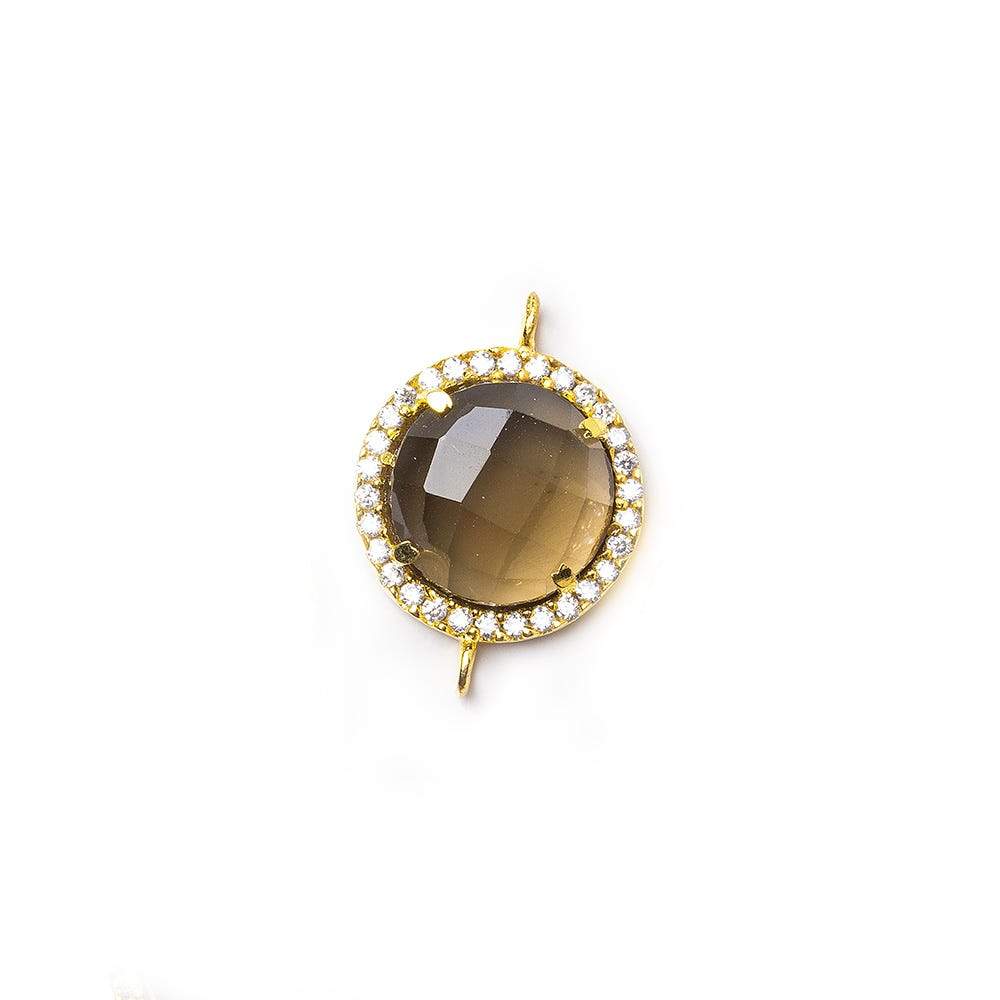 13mm Vermeil CZ Bezel & Smoky Quartz faceted coin Connector 1 piece - Beadsofcambay.com