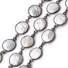 13mm White Coin Freshwater Pearls Black Gold .925 Bezeled Chain Lot of 3 Feet - Beadsofcambay.com