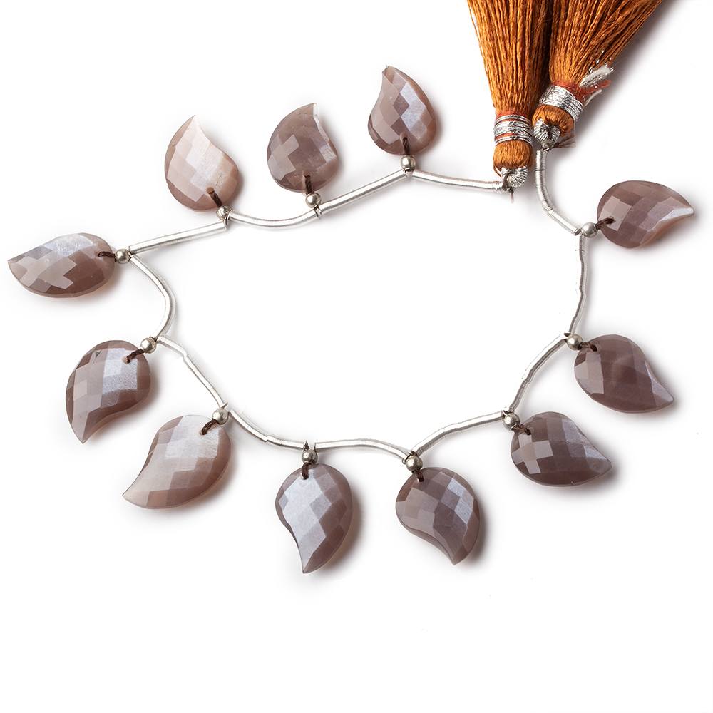 13x10-16x12mm Chocolate Brown Moonstone faceted leaf strand 11 beads AAA - Beadsofcambay.com