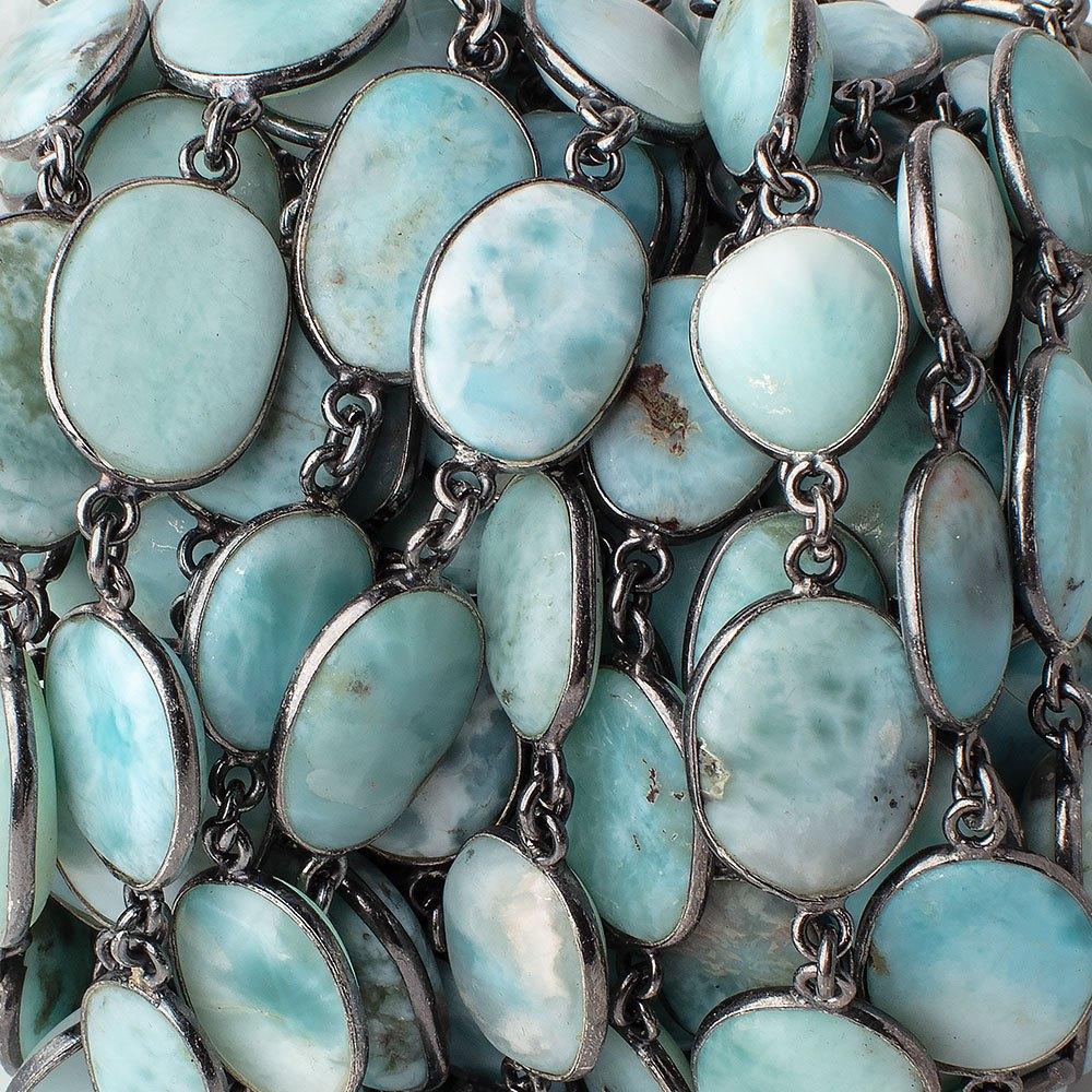 13x10-16x13mm Black Gold .925 Bezel Larimar Plain Nugget Chain by the foot - Beadsofcambay.com