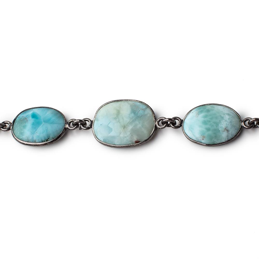 13x10-16x13mm Black Gold .925 Bezel Larimar Plain Nugget Chain by the foot - Beadsofcambay.com