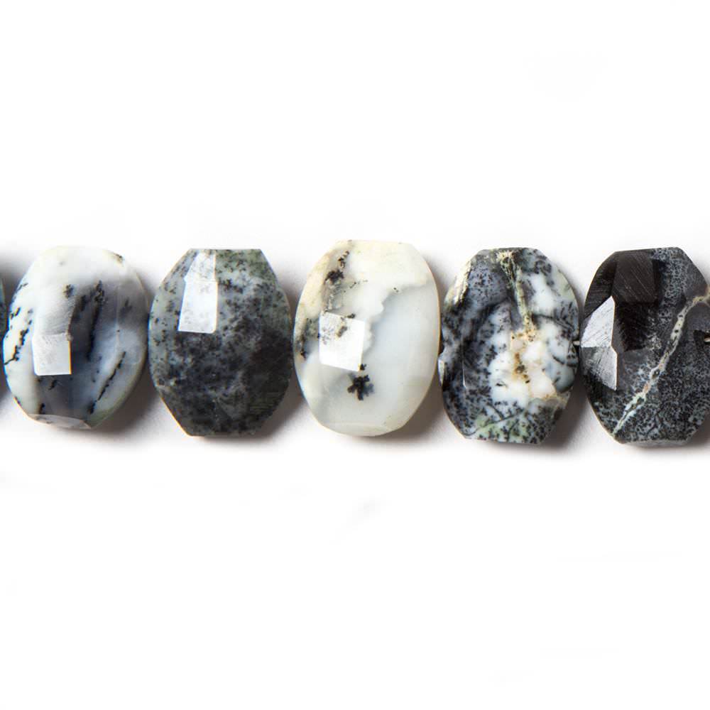 13x10mm Dendritic Opal side drilled Faceted Cushion Beads 7 inch 16 pieces - Beadsofcambay.com