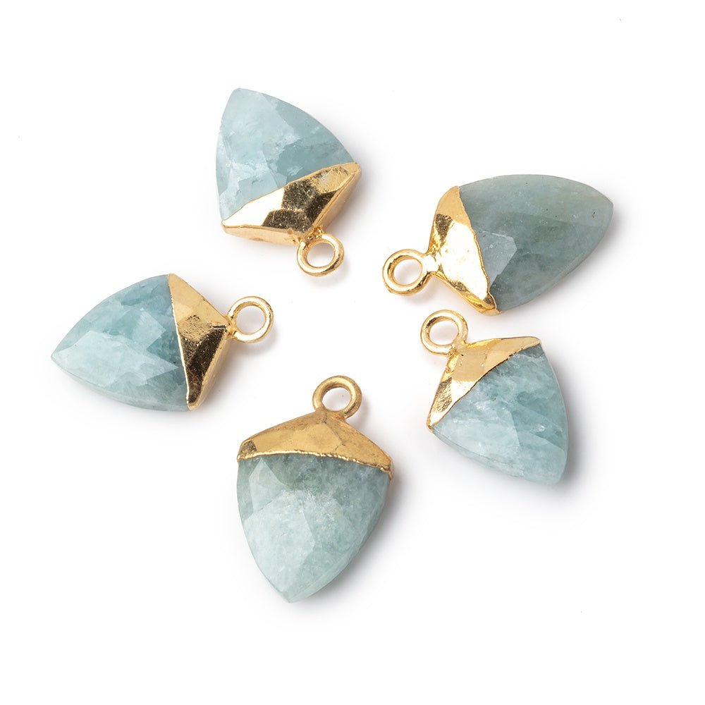 13x10mm Gold Leafed Aquamarine Faceted Shield Focal Pendant 1 piece - Beadsofcambay.com