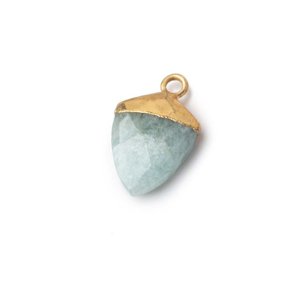 13x10mm Gold Leafed Aquamarine Faceted Shield Focal Pendant 1 piece - Beadsofcambay.com