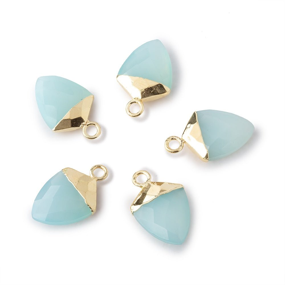 13x10mm Gold Leafed Seafoam Blue Chalcedony faceted Shield Pendant 1 piece - Beadsofcambay.com