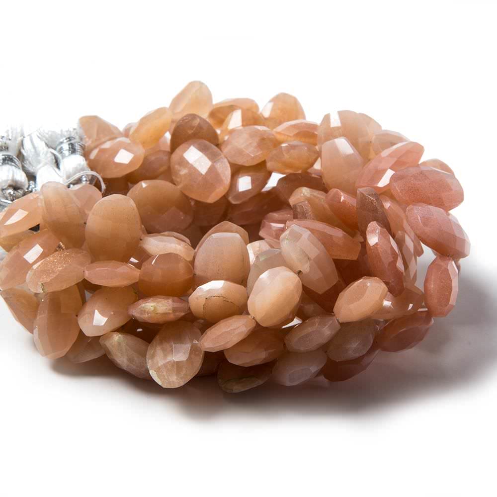 13x10mm Peach Moonstone side drilled Faceted Cushion Beads 7 inch 18 pieces - Beadsofcambay.com