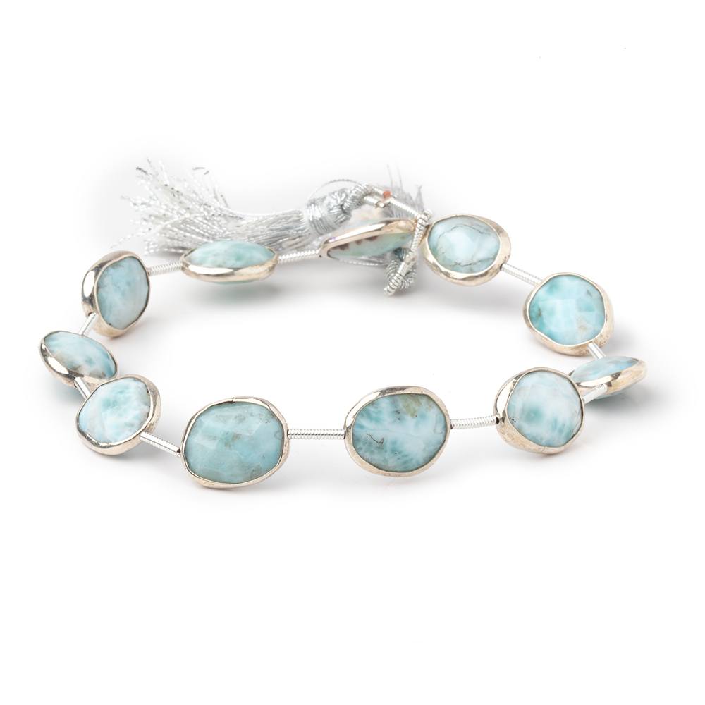 13x10mm Sterling Silver Bezel Larimar Faceted Nuggets 8 inch 11 Beads - Beadsofcambay.com