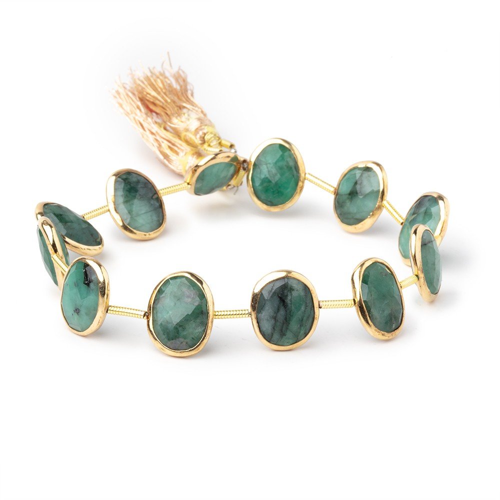 13x10mm Vermeil Bezel Emerald Faceted Nuggets 7 inch 12 Beads - Beadsofcambay.com