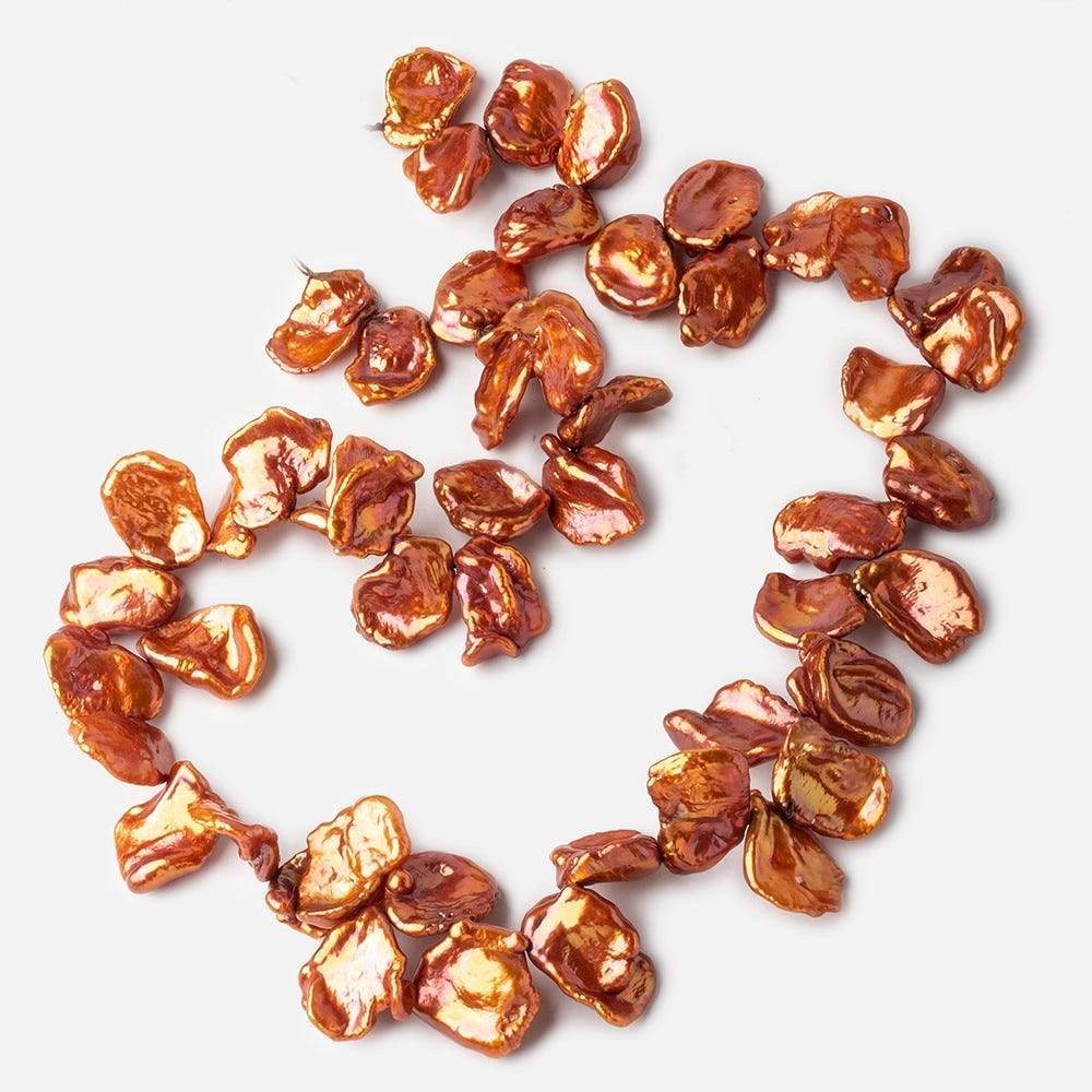 13x11-15x14mm Flaming Hot Orange Keshi Freshwater Pearls 16 inch 55 pieces - Beadsofcambay.com