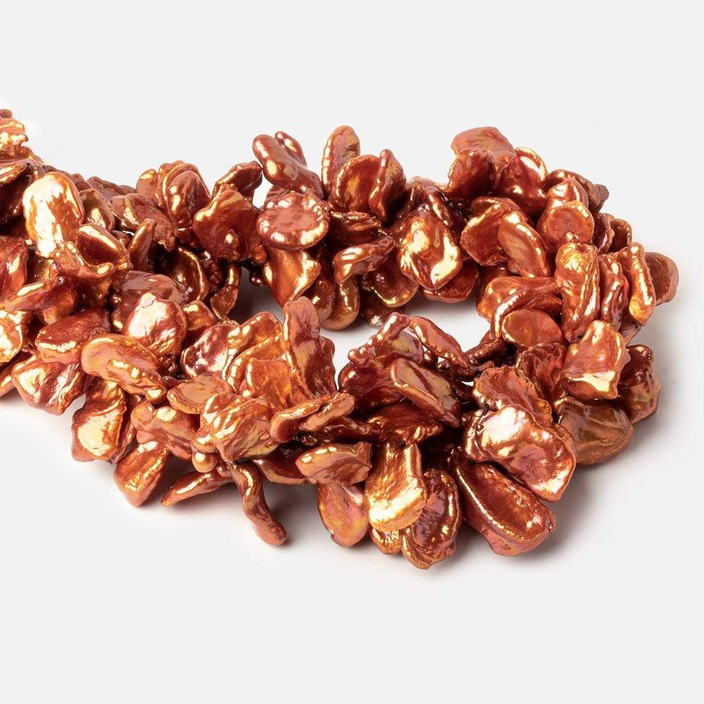 13x11-15x14mm Flaming Hot Orange Keshi Freshwater Pearls 16 inch 55 pieces - Beadsofcambay.com