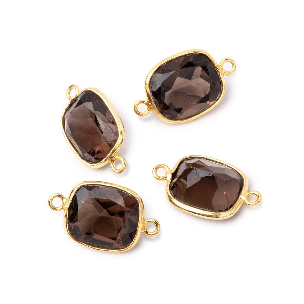 13x11mm Vermeil Bezel Smoky Quartz Pavilion Faceted Rectangle Connector 1 piece - Beadsofcambay.com