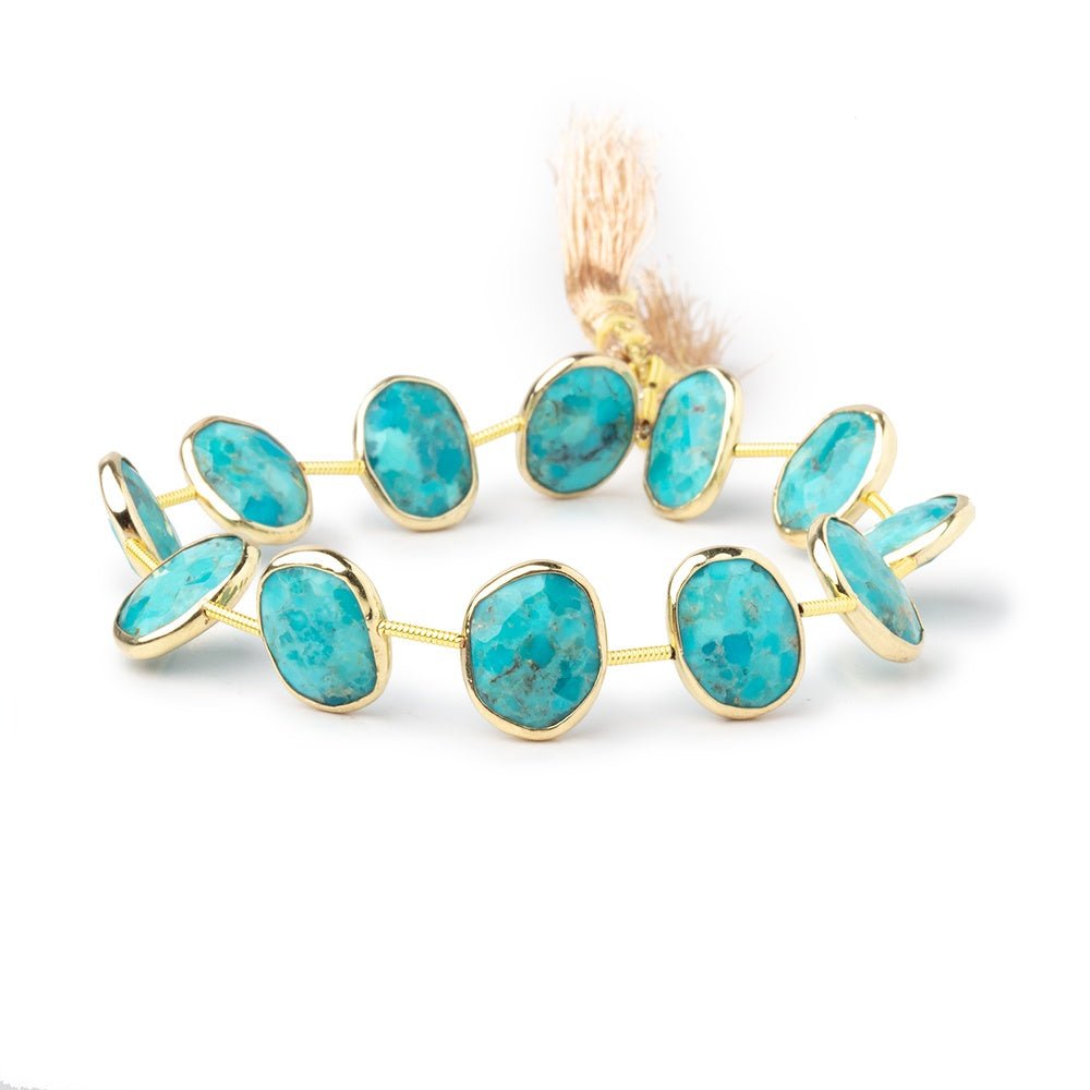 13x11mm Vermeil Bezel Turquoise Side Drill Nuggets 7 inch 11 Beads - Beadsofcambay.com