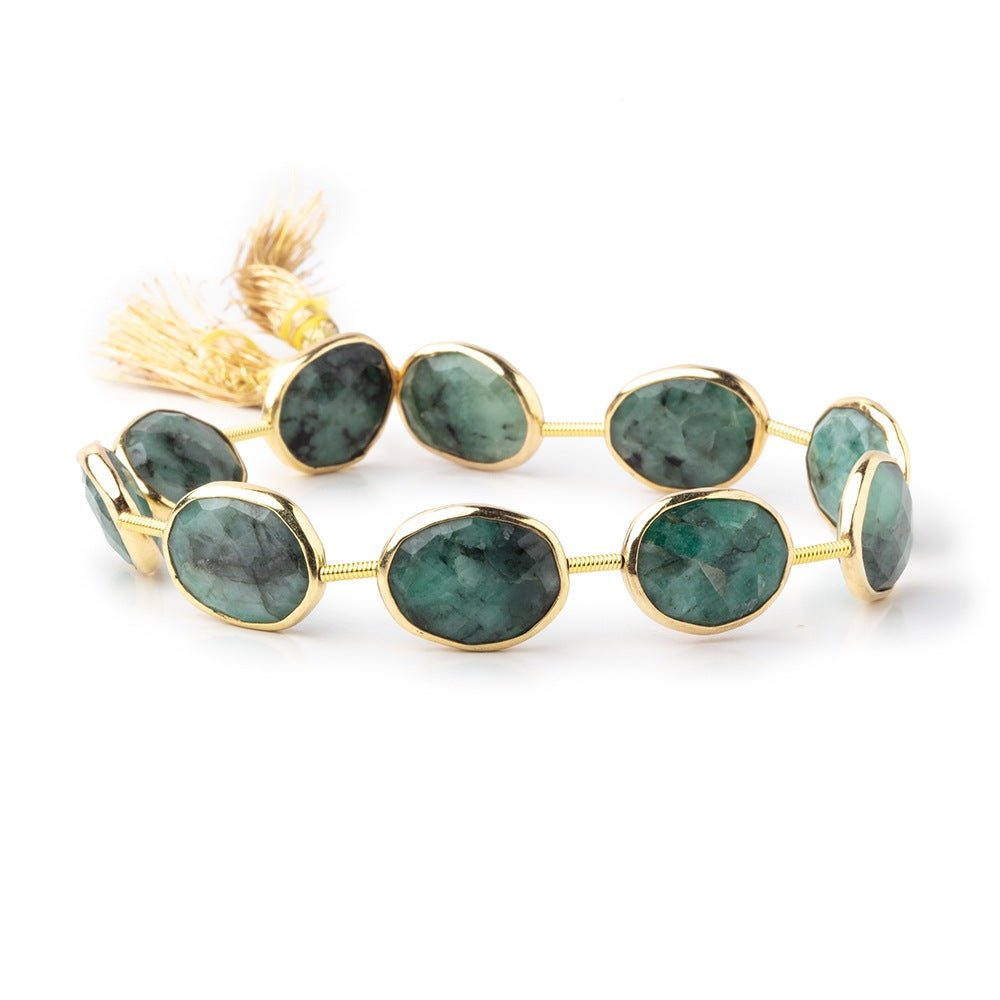 13x12-15x13mm Vermeil Bezel Emerald Faceted Nugget Beads 7 inch 9 pieces - Beadsofcambay.com