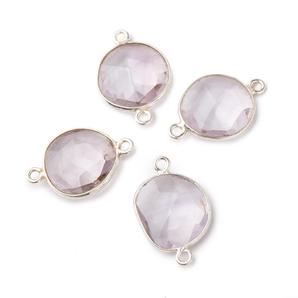 13x12mm Silver .925 Bezel Pink Amethyst Faceted Nugget Connector Set of 4 pieces - Beadsofcambay.com