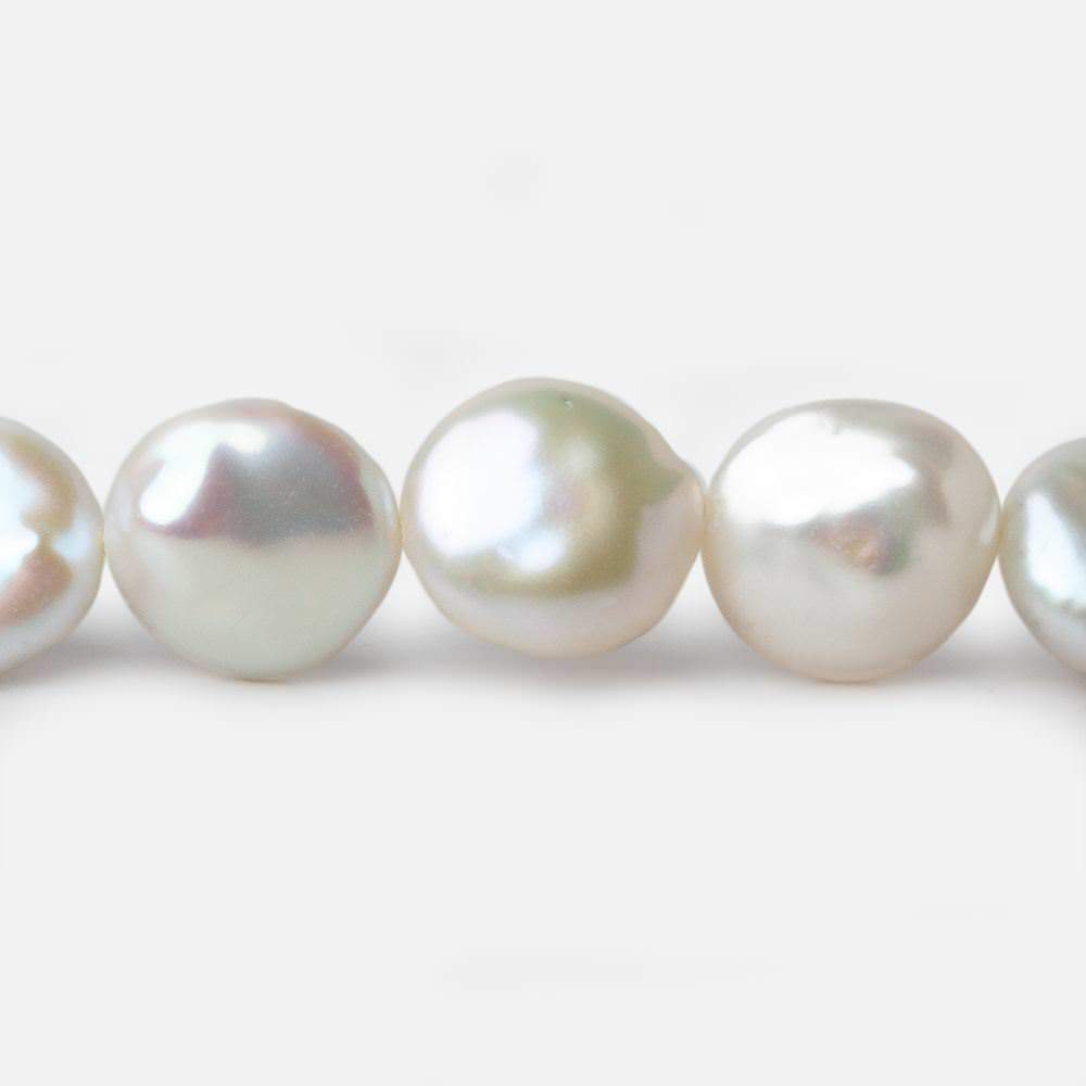 13x13-14x14.5mm White Coin Freshwater Pearls 16 inch pieces - Beadsofcambay.com