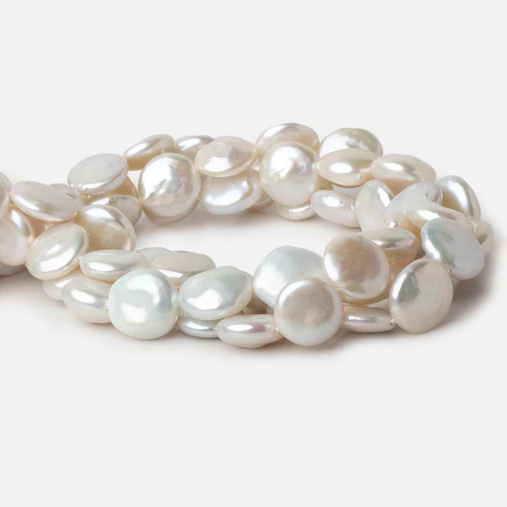 13x13-14x14.5mm White Coin Freshwater Pearls 16 inch pieces - Beadsofcambay.com