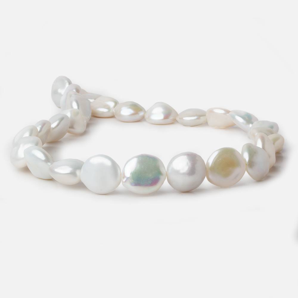 13x13-14x14.5mm White Coin Freshwater Pearls 16 inch pieces - Beadsofcambay.com