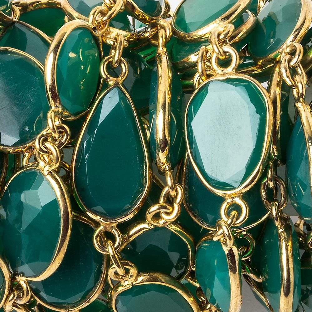 13x13-15x12mm Vermeil Bezel Green Onyx Nugget Vermeil Chain by the foot 14 pcs - Beadsofcambay.com