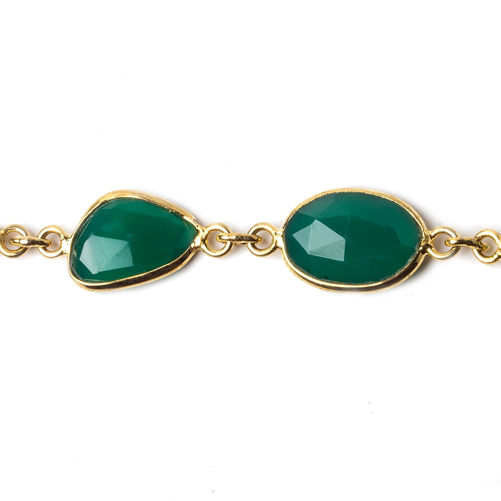 13x13-15x12mm Vermeil Bezel Green Onyx Nugget Vermeil Chain by the foot 14 pcs - Beadsofcambay.com