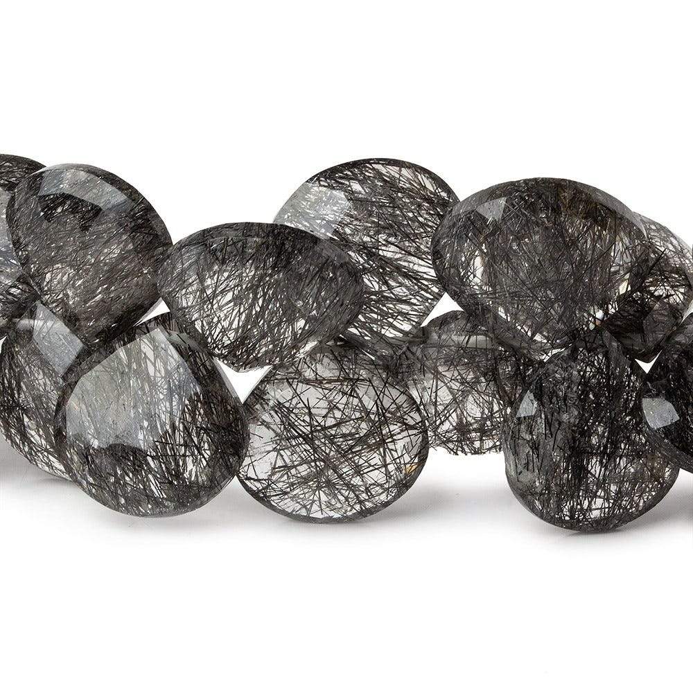 13x13-15x15mm Black Tourmalinated Quartz Heart Briolette 5 inch 23 beads AAA - Beadsofcambay.com