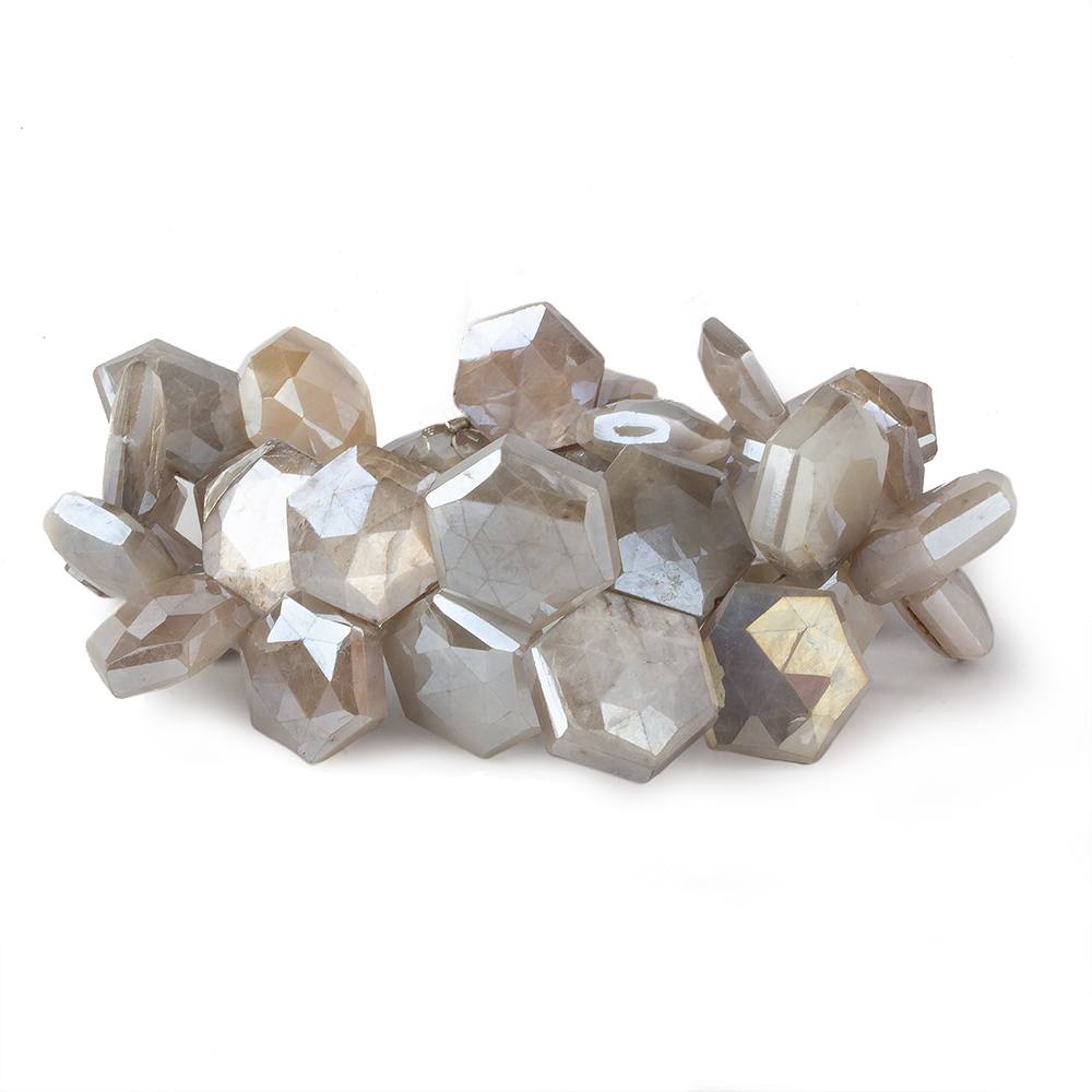 13x13-16x16mm Mystic Platinum Grey Brown Moonstone Faceted Hexagonals 8 inch 32 pcs - Beadsofcambay.com
