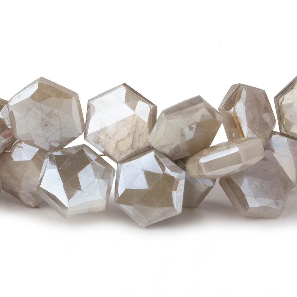 13x13-16x16mm Mystic Platinum Grey Brown Moonstone Faceted Hexagonals 8 inch 32 pcs - Beadsofcambay.com