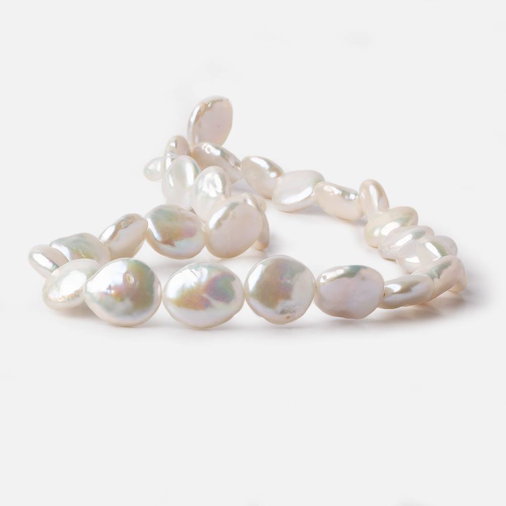 13x13.5-13x15mm Rose' White Coin Freshwater Pearls 16 inch 29 pieces - Beadsofcambay.com