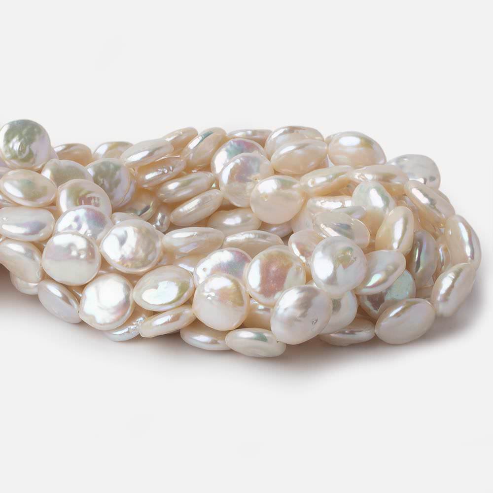 13x13.5-13x15mm Rose' White Coin Freshwater Pearls 16 inch 29 pieces - Beadsofcambay.com