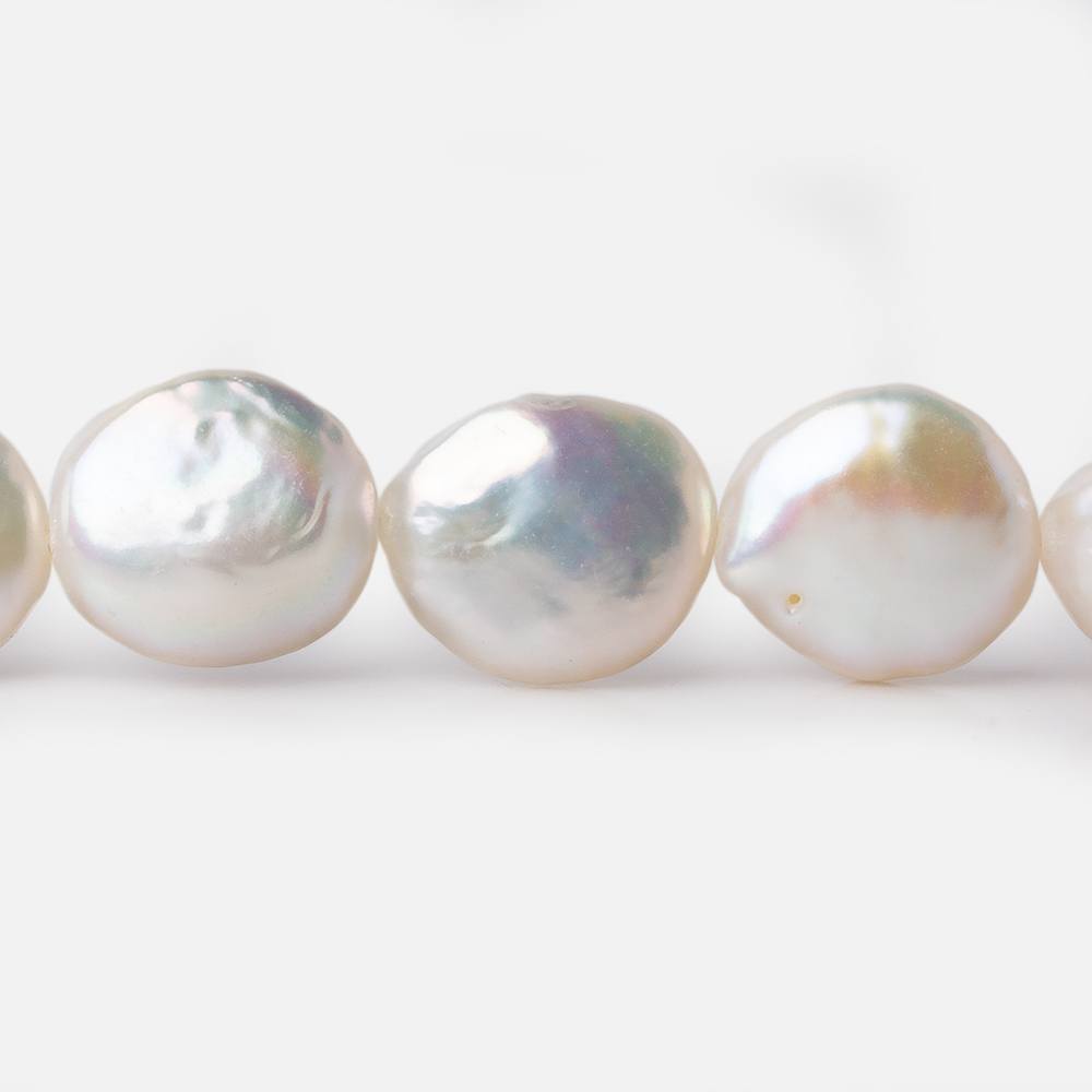 13x13.5-13x15mm Rose' White Coin Freshwater Pearls 16 inch 29 pieces - Beadsofcambay.com