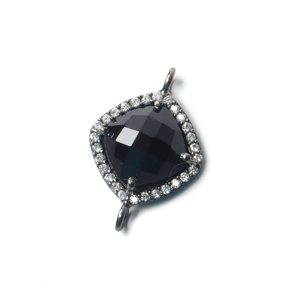 13x13mm Black Gold Bezel White CZ and Black Chalcedony Pillow Connector 1 piece - Beadsofcambay.com