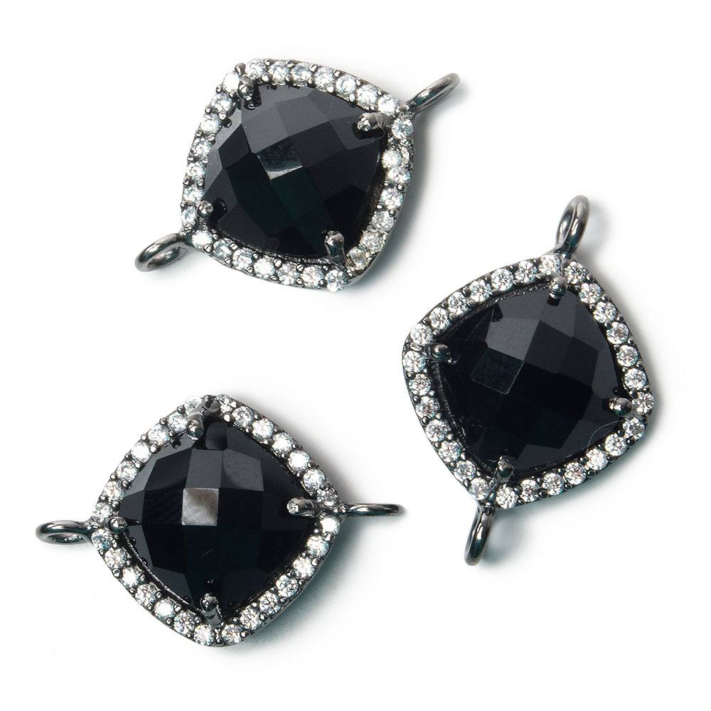 13x13mm Black Gold Bezel White CZ and Black Chalcedony Pillow Connector 1 piece - Beadsofcambay.com