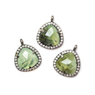 13x13mm Black Gold Bezeled White CZ and Prehnite Heart Pendant 1 piece - Beadsofcambay.com