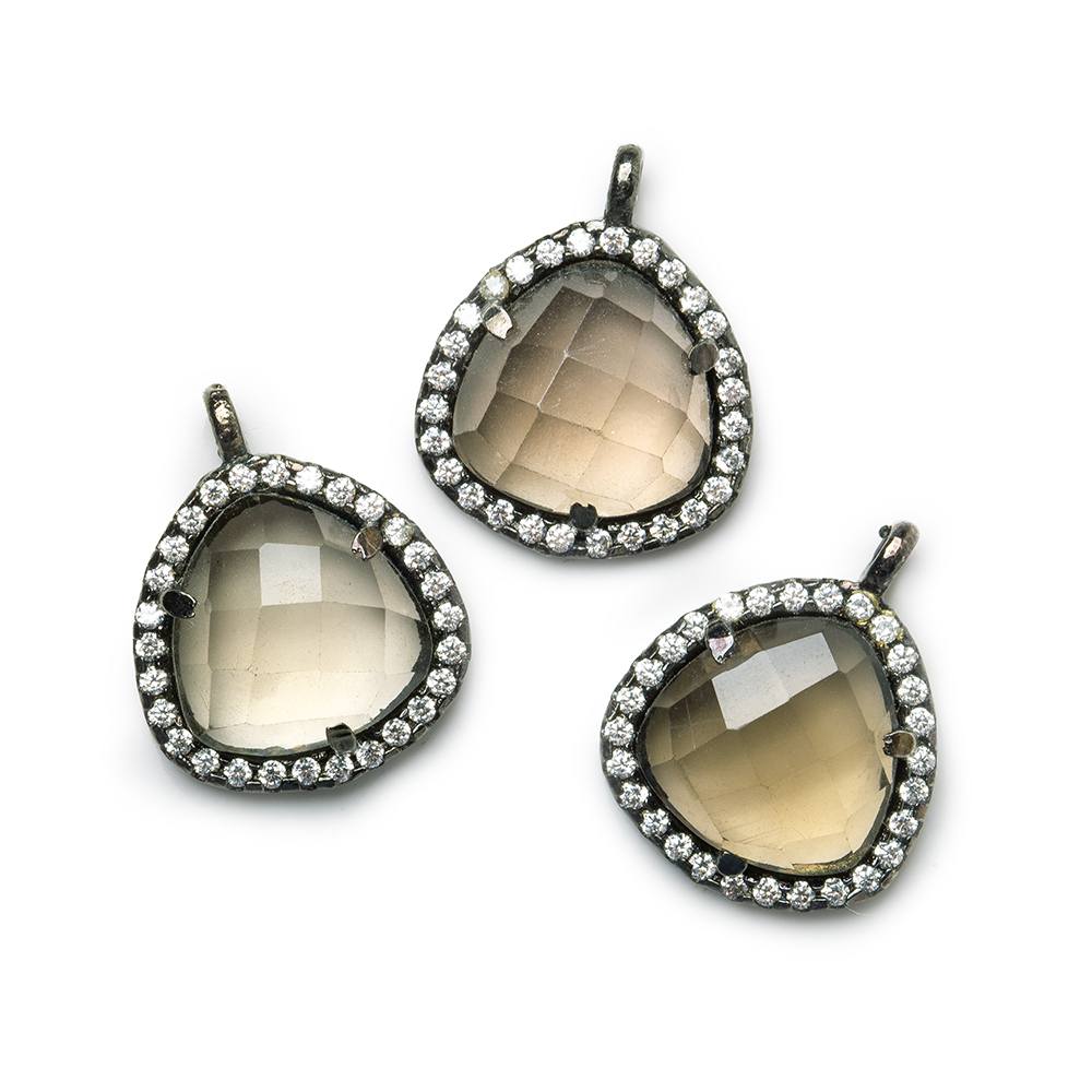 13mm Black Gold CZ Bezel Smoky Hydro Quartz Faceted Heart Pendant 1 piece - Beadsofcambay.com
