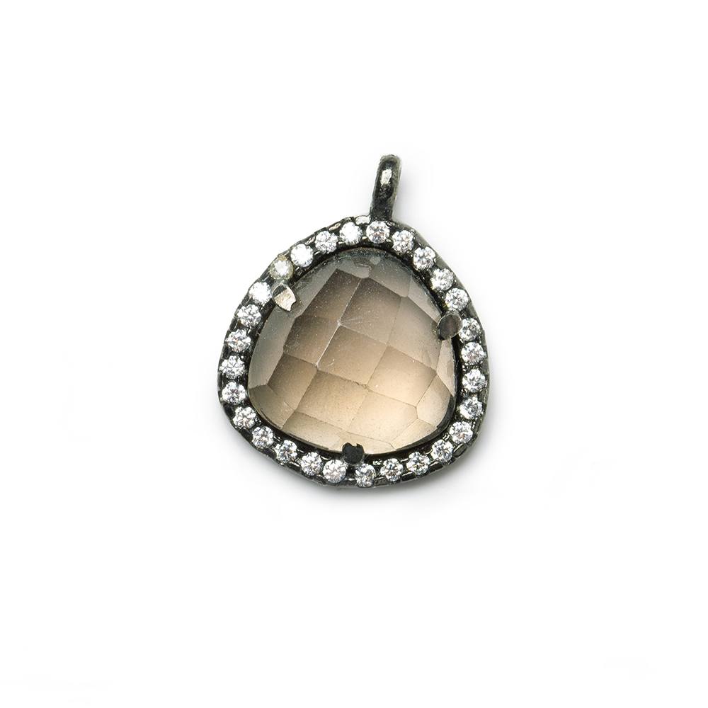 13mm Black Gold CZ Bezel Smoky Hydro Quartz Faceted Heart Pendant 1 piece - Beadsofcambay.com