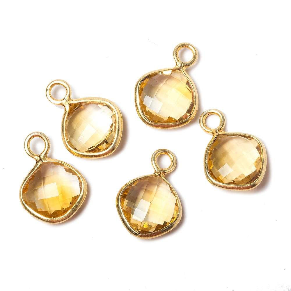 13x13mm Citrine Faceted Pillow Vermeil Pendant - Beadsofcambay.com