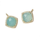 13x13mm Gold Bezeled White CZ and Aqua Chalcedony Pillow Pendant 1 piece - Beadsofcambay.com